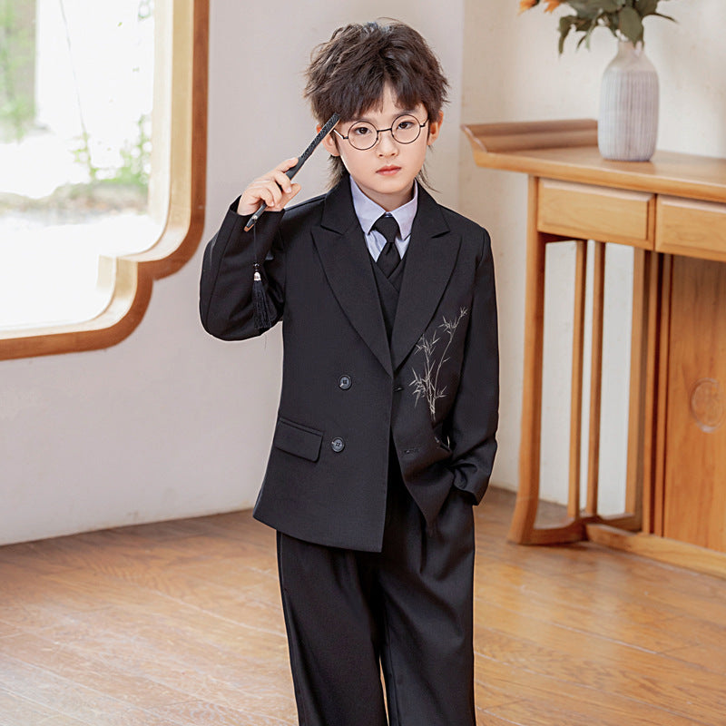 Boys' Chinese Style Embroidered Vest Suit Set