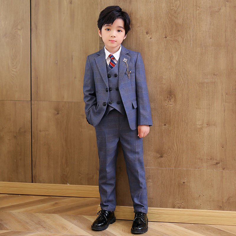 Boys' Plaid Formal Suit Set, Wedding Performance