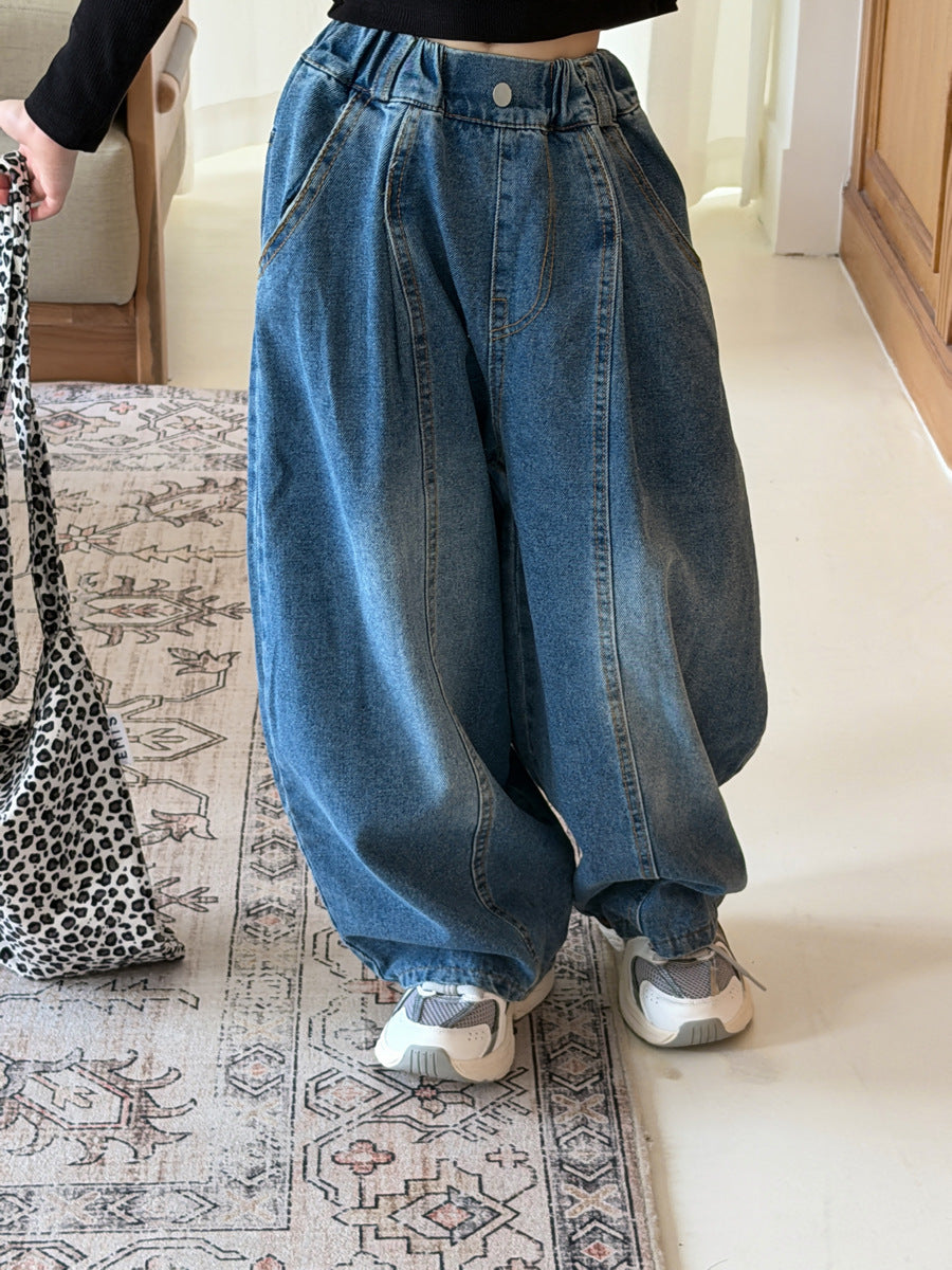 Title: Princess Yoyo Girls' Wide-Leg Denim Pants, Korean Style