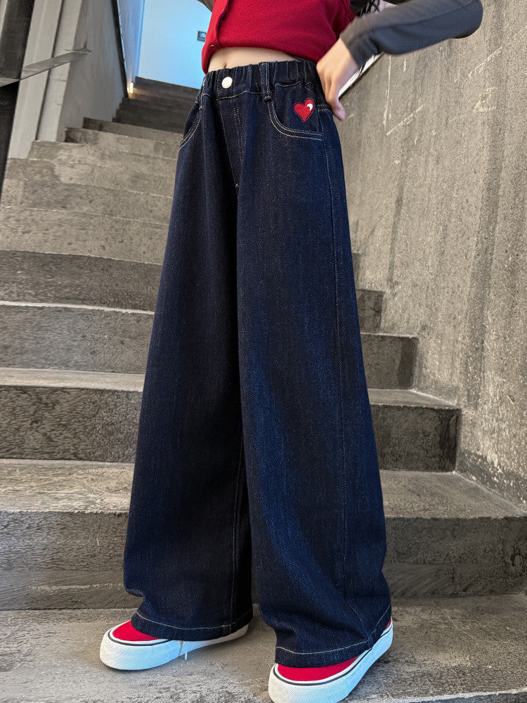 Di Yue Bei Ni Girls' Wide-Leg Denim Pants, Slimming