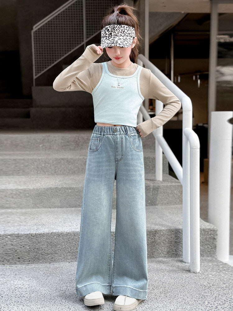 Diyuebeini Girls' Straight-Leg Jeans with Butterfly Pockets