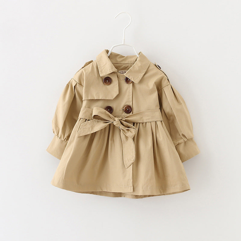 Toddler Girls' Cotton Lapel Coat, Mid-Length Cardigan Style