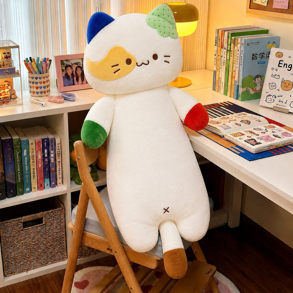 Cute Cat Long Plush Pillow Soft Cuddly Doll for Bedroom
