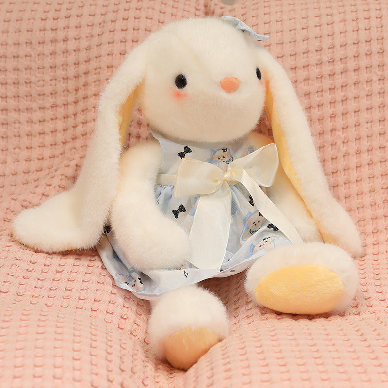 Floral Dress Lop-Eared Rabbit Plush, Soft Cuddle Pillow
