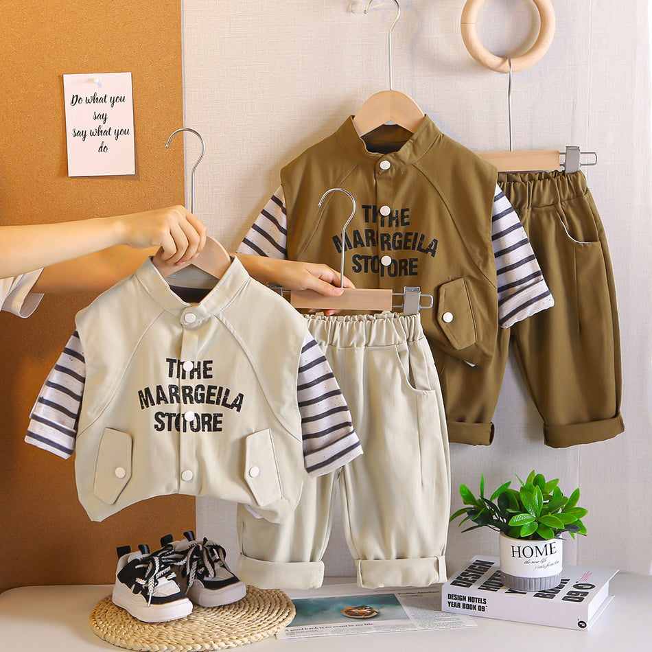 Boys Cotton Three-Piece Set Casual Vest Suit