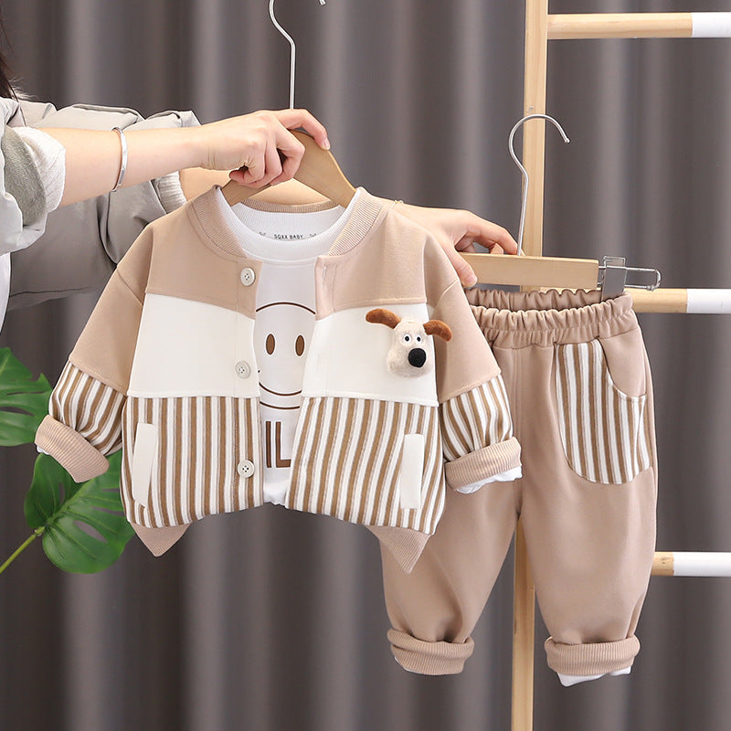 Boys Cotton Three-Piece Set Vertical Stripe Casual Suit