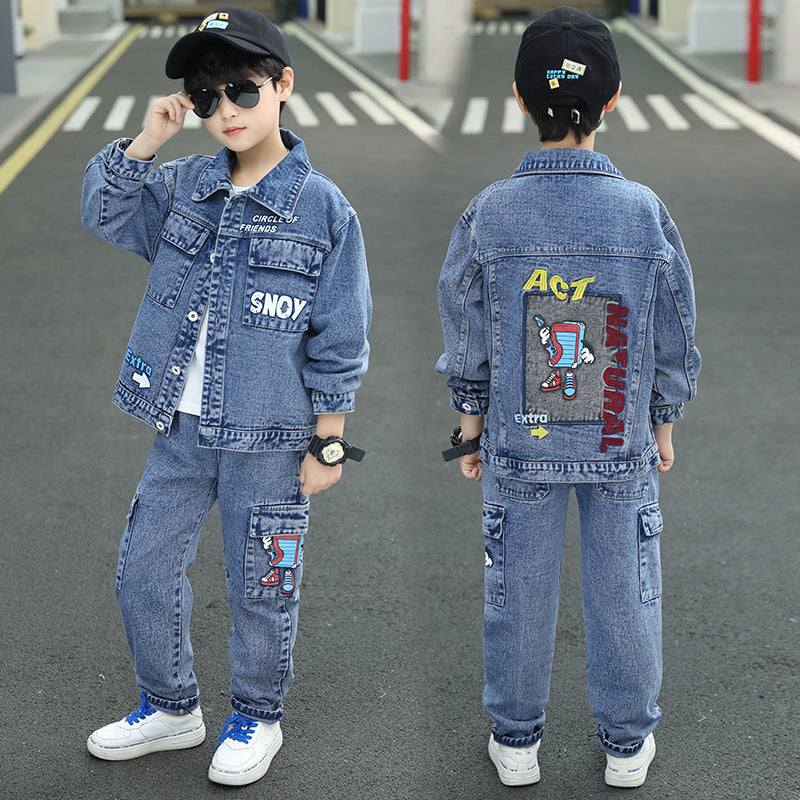 Boys Corduroy Two-Piece Set Casual Print Suit