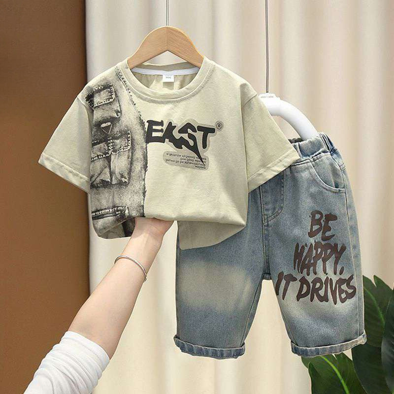 Boys Cotton Short-Sleeve Two-Piece Set Casual Summer Suit