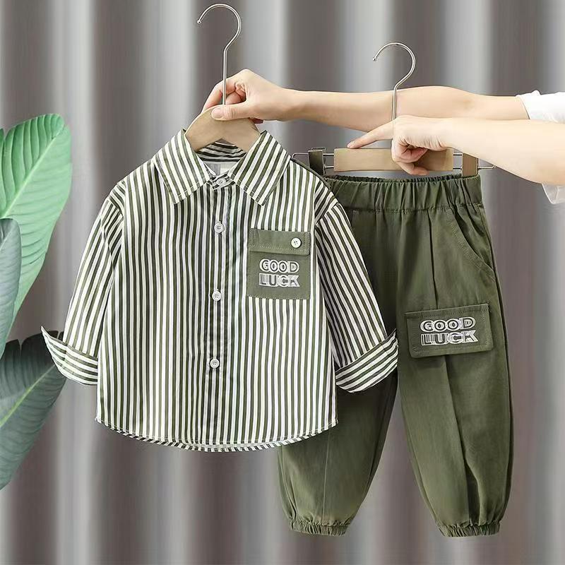 Boys Cotton Striped Shirt Two-Piece Set Casual Suit