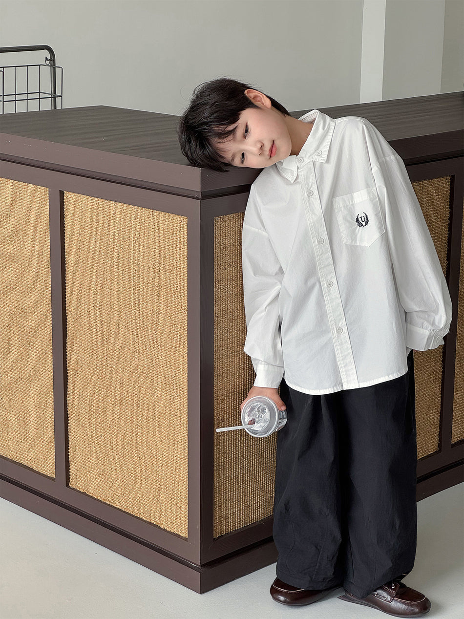 Boys' Cotton Embroidered Long-Sleeve Lapel Shirt