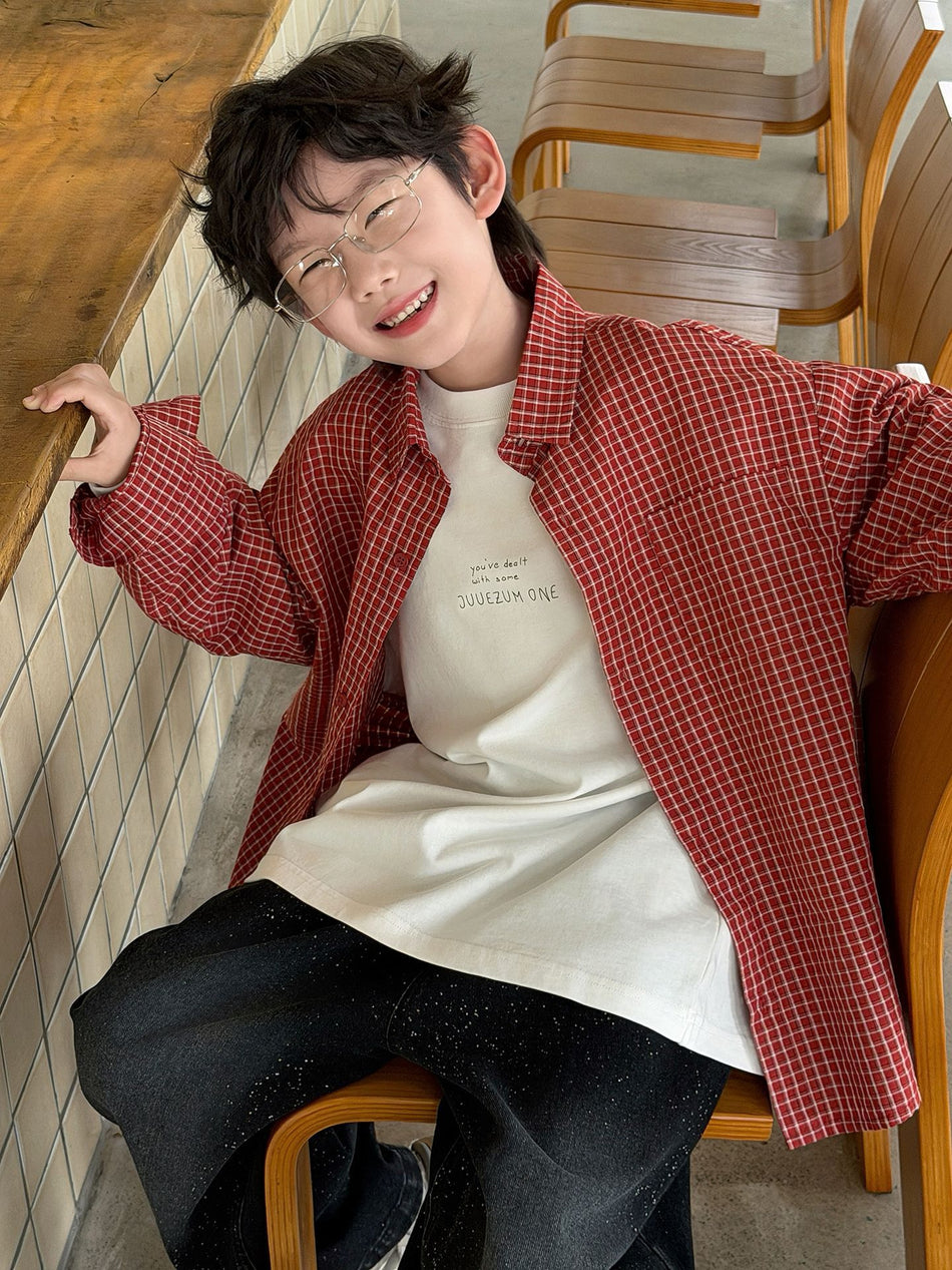 Boys' Cotton Plaid Shirt Korean Style Long Sleeve Autumn Casual Top