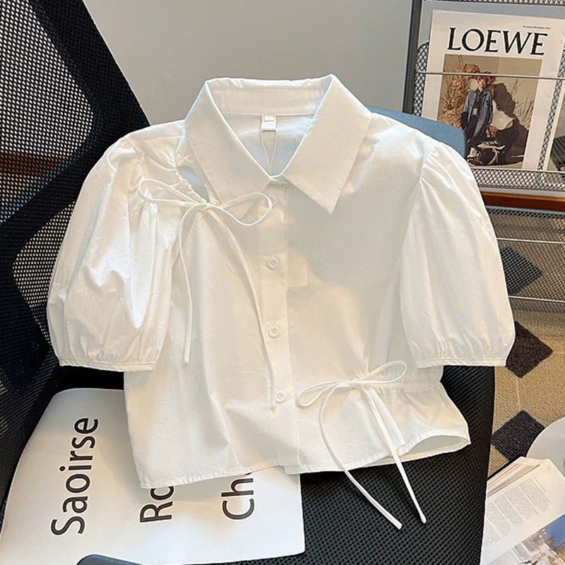 Girls 100% Cotton Summer Shirt, Short Sleeve Crewneck White Top