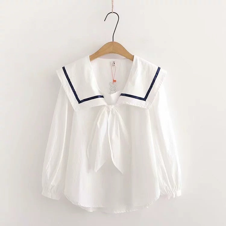 Girls 100% Cotton Long Sleeve Shirt, Korean Style Crewneck Top