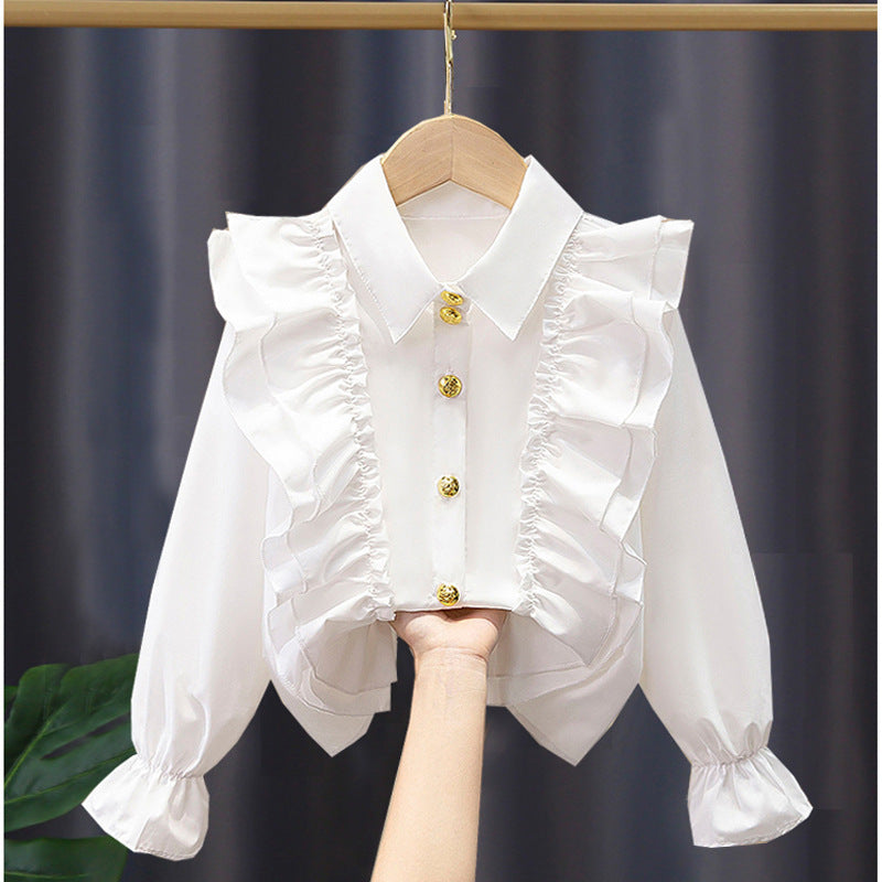 Girls 85% Lyocell Long Sleeve Shirt, Ivory White Versatile Top