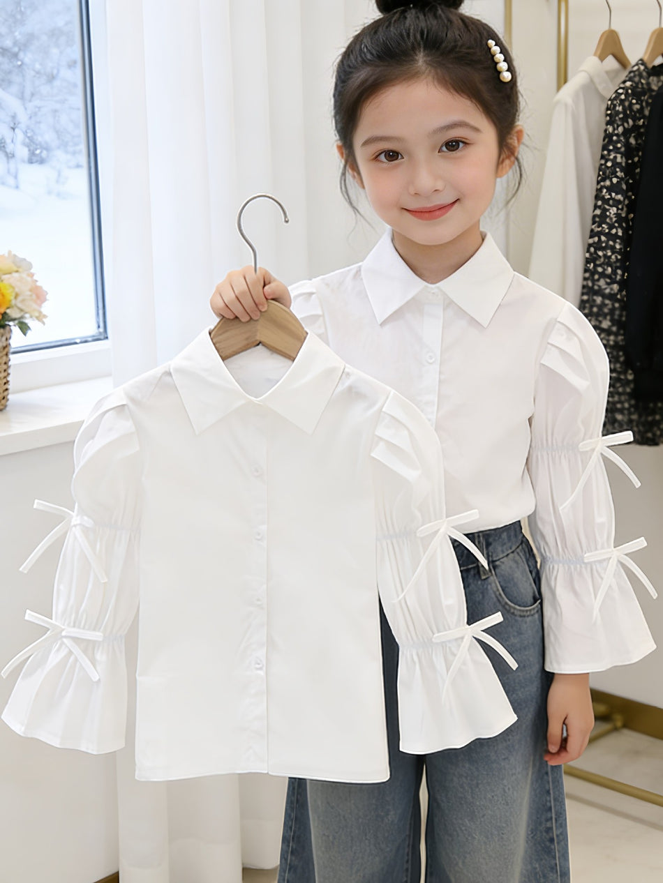 Girls 100% Cotton Long Sleeve Lapel Shirt Sweet Style Spring Autumn