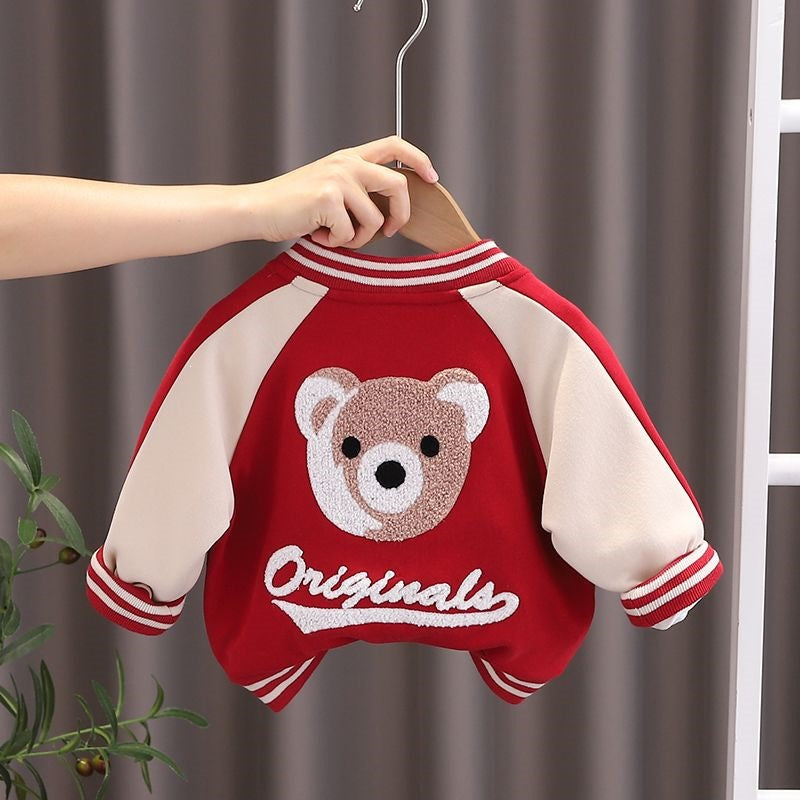 Baby Boys’ Baseball Jacket Bamboo Fiber Bear Print Outerwear