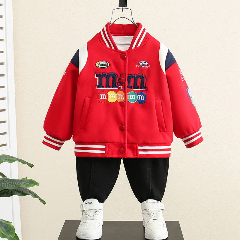 Boys' Cotton Baseball Jacket Letter Print Korean Style Autumn Top
