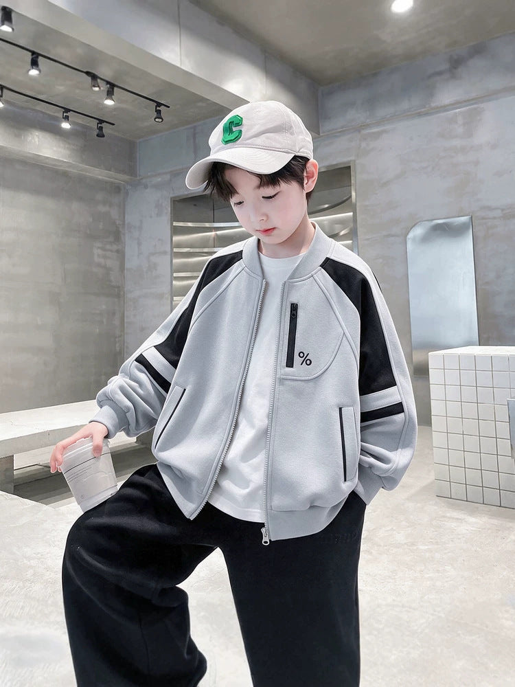 Boys' Polyester Baseball Jacket Letter Print Korean Style Autumn Coat