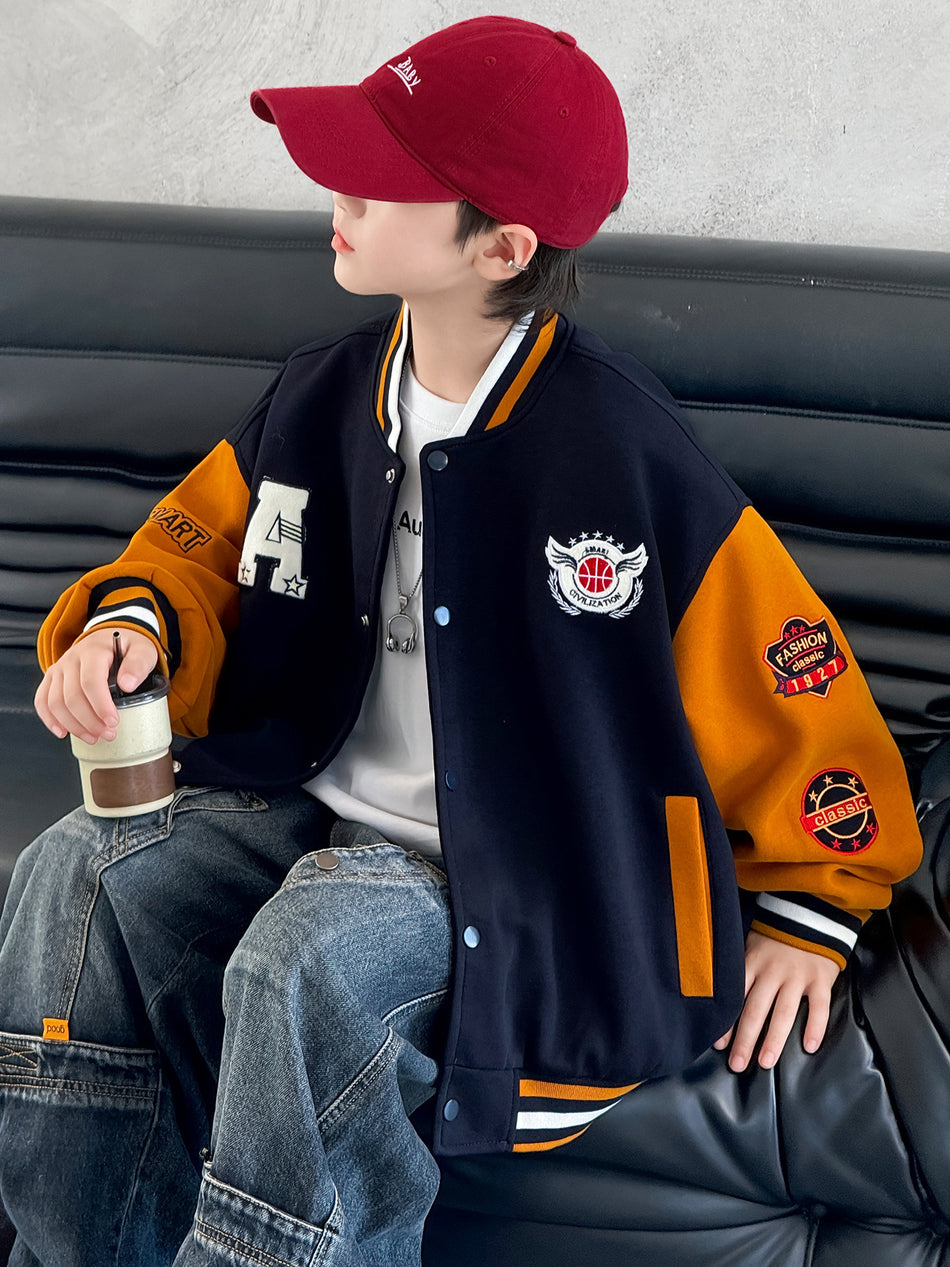 Boys' Baseball Jacket Polyester Letter Print Casual Autumn College