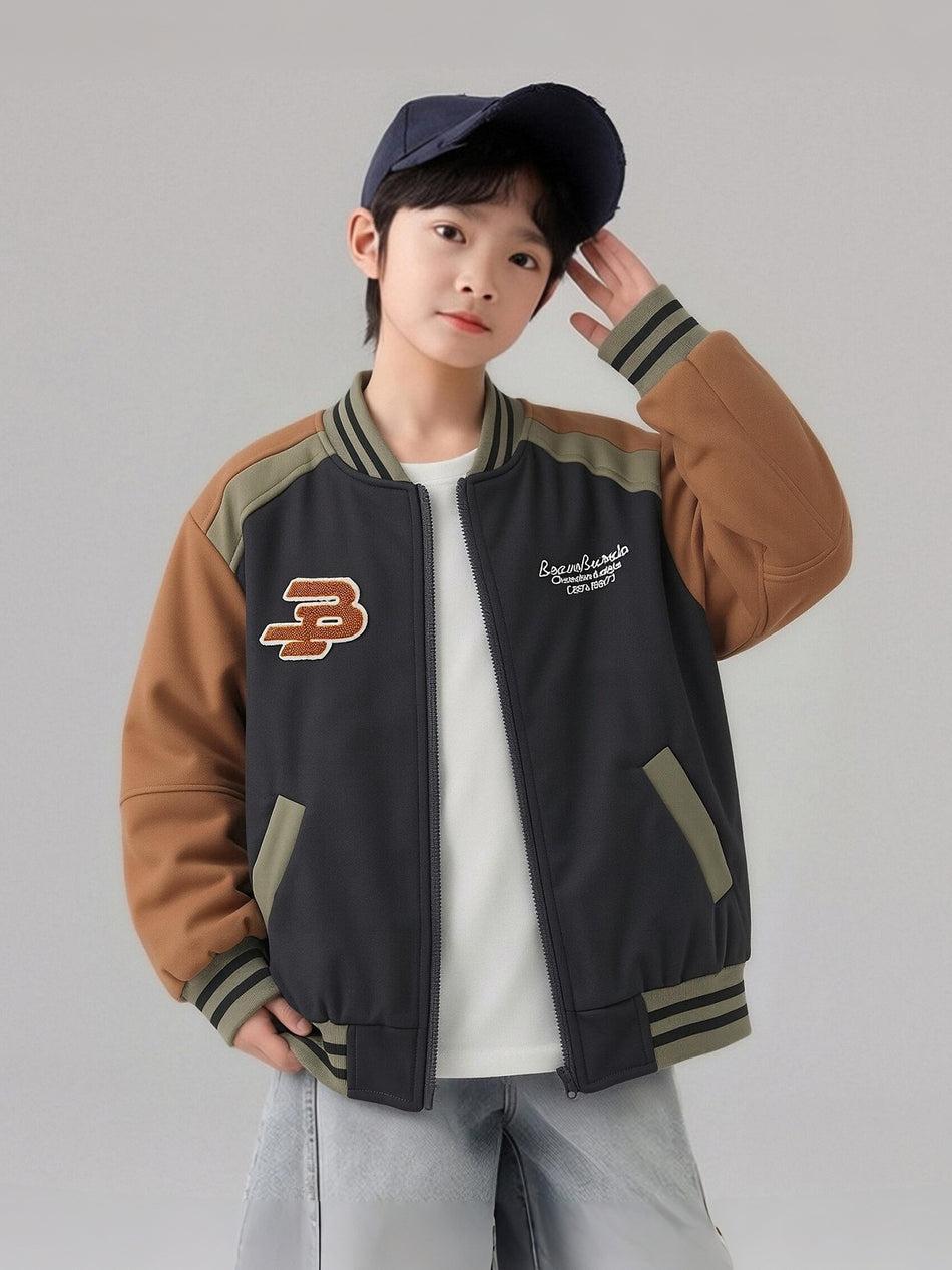 Boys' Letter Print Baseball Jacket Spring Autumn Sports Outerwear