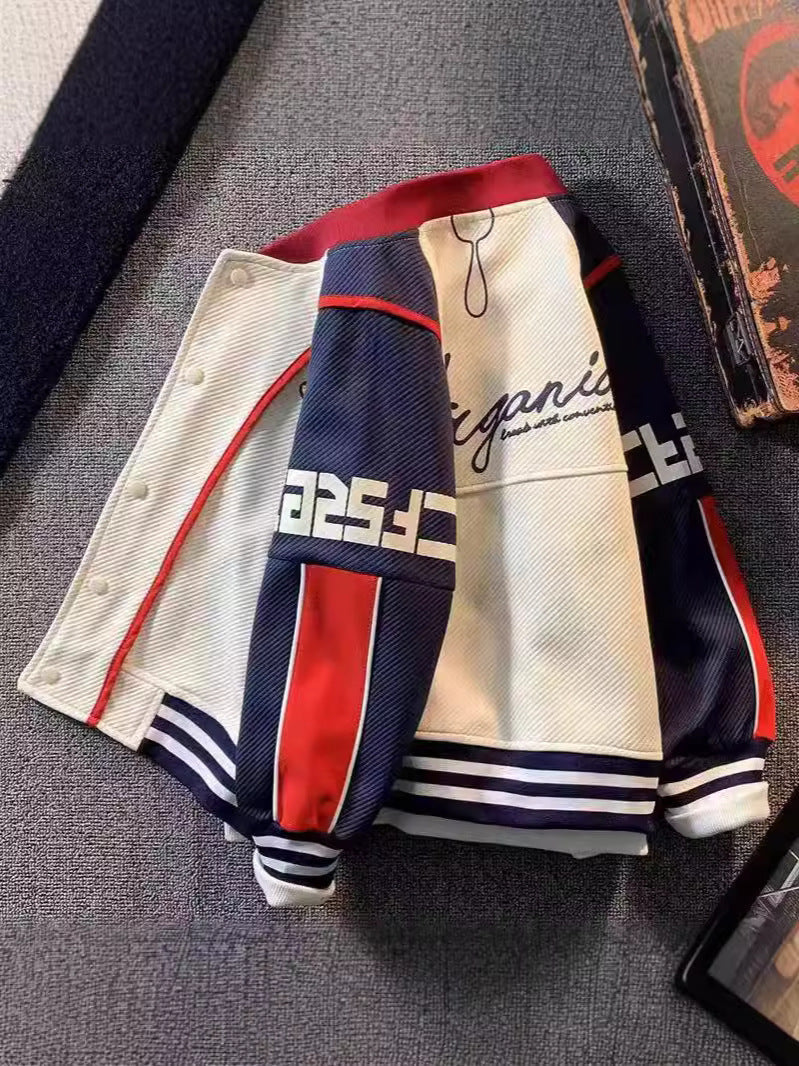 Boys' Patchwork Baseball Jacket Trendy Autumn Sports Outerwear