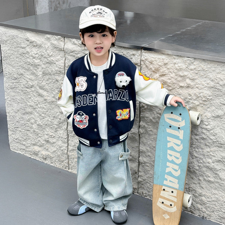 Boys' Bear Baseball Jacket Korean Style Spring Outerwear