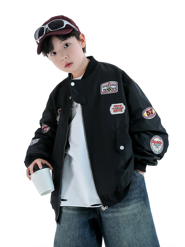 Boys’ Letter Print Baseball Jacket for Spring and Autumn