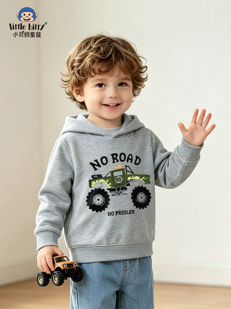 Boys' Hooded Sweater with Car Print