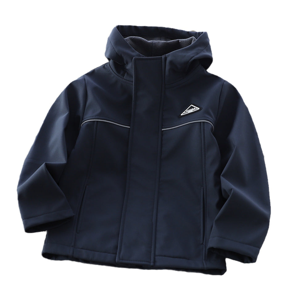Boys' Thickened Hooded Windproof Jacket