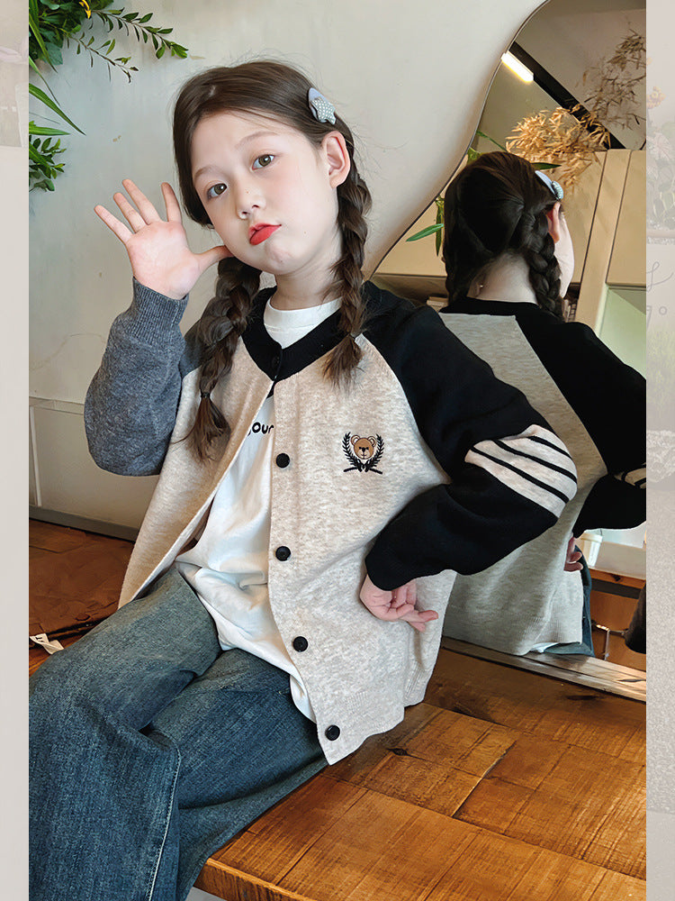 Korean Style Striped Knit Cardigan Sweater for Girls