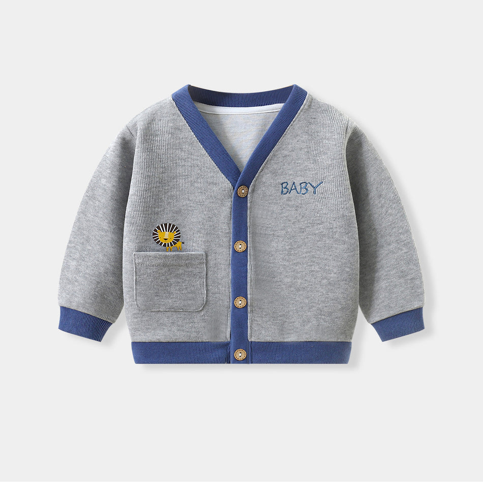 Baby Cotton Knit Cardigan Sweater for Boys and Girls, V Neck