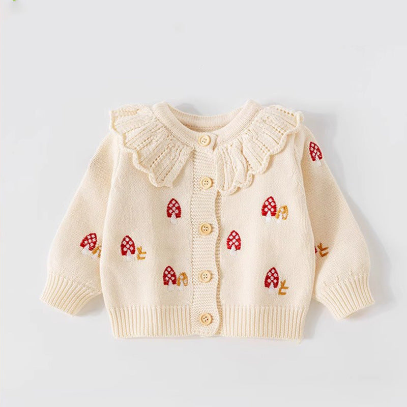 Baby Girls' Knit Cardigan Jacket, Korean Style Round Neck