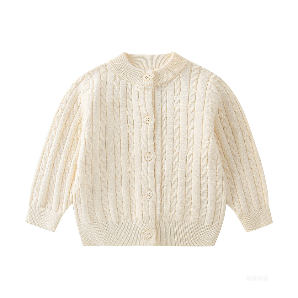 Boys and Girls Sweaters 2025 Autumn New Baby Knitted Cardigan Jacket Soft Waxy Sweater Kidsren Pure Color Versatile Trendy