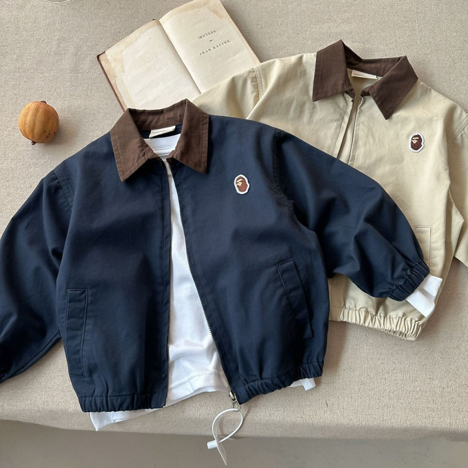 Boys' POLO Collar Colorblock Jacket, Japanese Style
