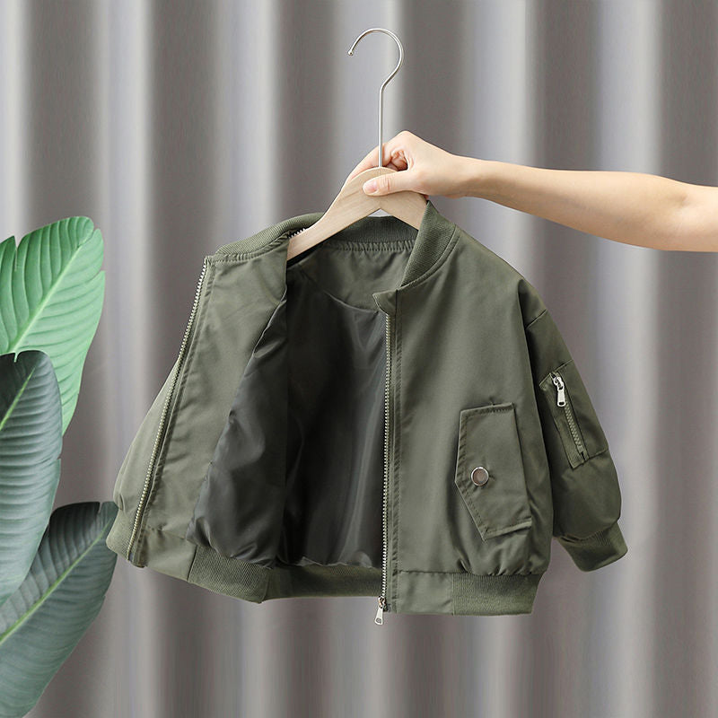 Boys' Baseball Collar Jacket, Striped Casual Style