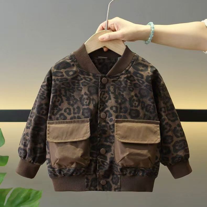 Boys' Leopard Print Baseball Jacket, Korean Style