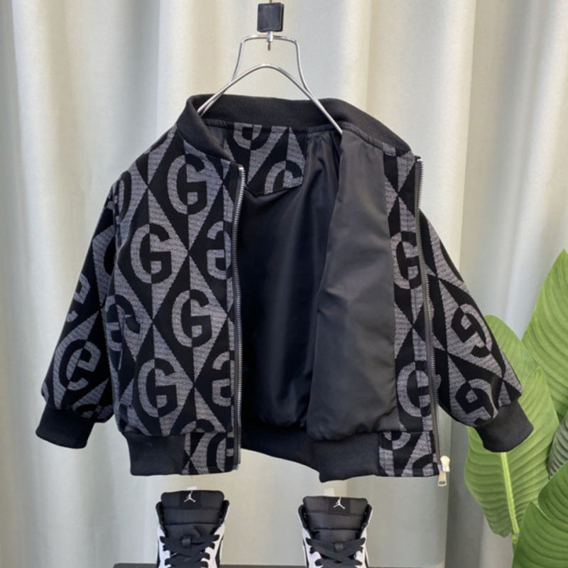 Boys' Round Neck Letter Print Jacket, Casual Style