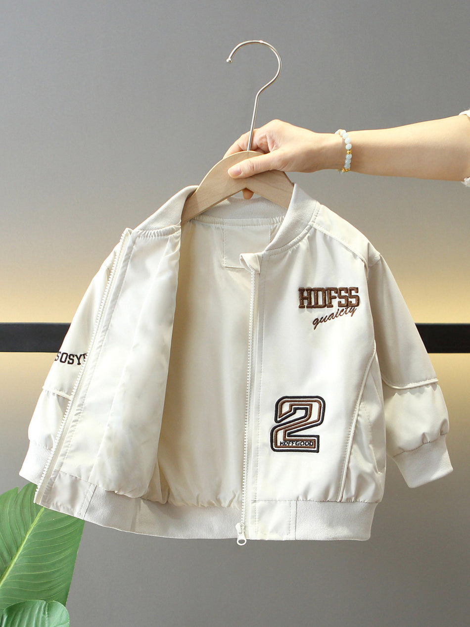 Boys' Baseball Jacket, Letter Print Casual Spring Style