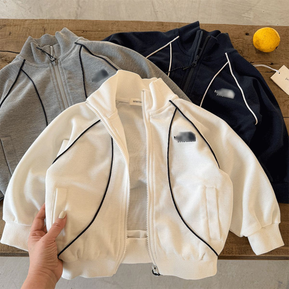 Boys' Stand Collar Baseball Jacket, Trendy Cotton Style