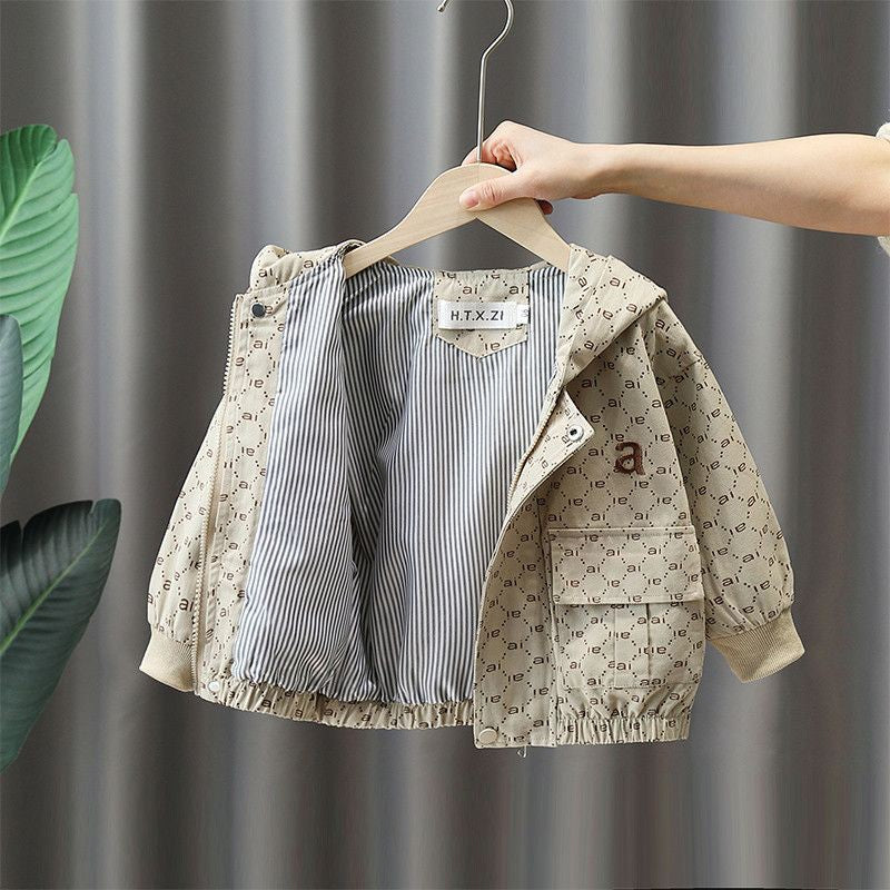 Boys' Sport Windbreaker, Letter Print Lapel Jacket