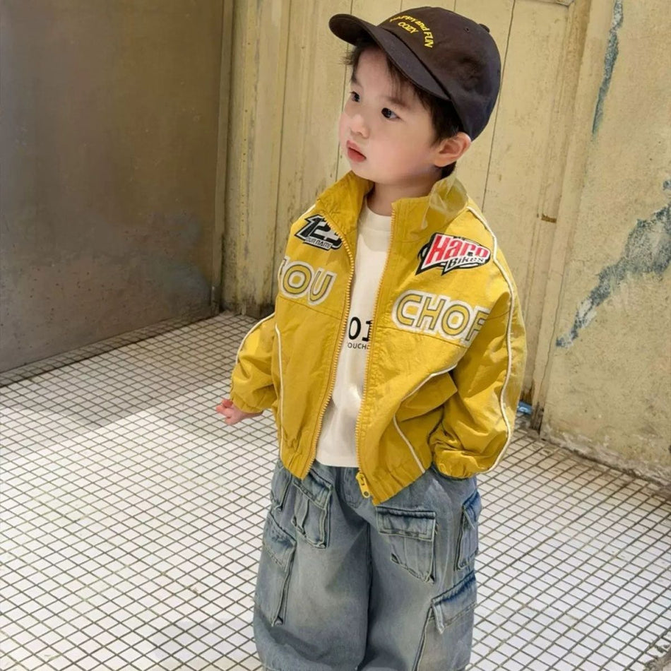 Boys' Racing Style Stand Collar Jacket, Korean Fashion