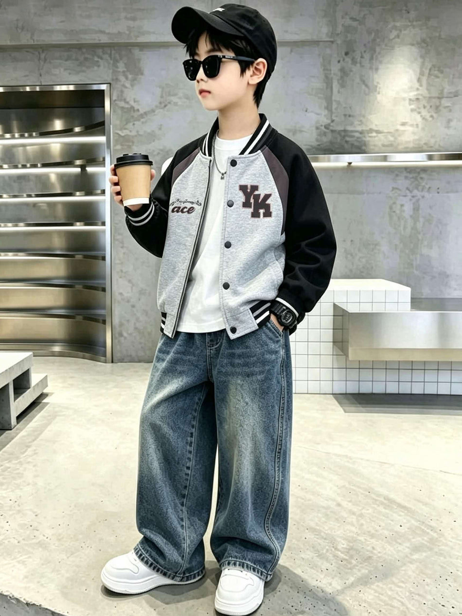 Boys' Cotton Baseball Jacket Letter Print Autumn Coat