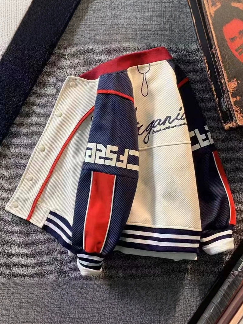 Boys' Colorblock Baseball Jacket, Crew Neck Trendy