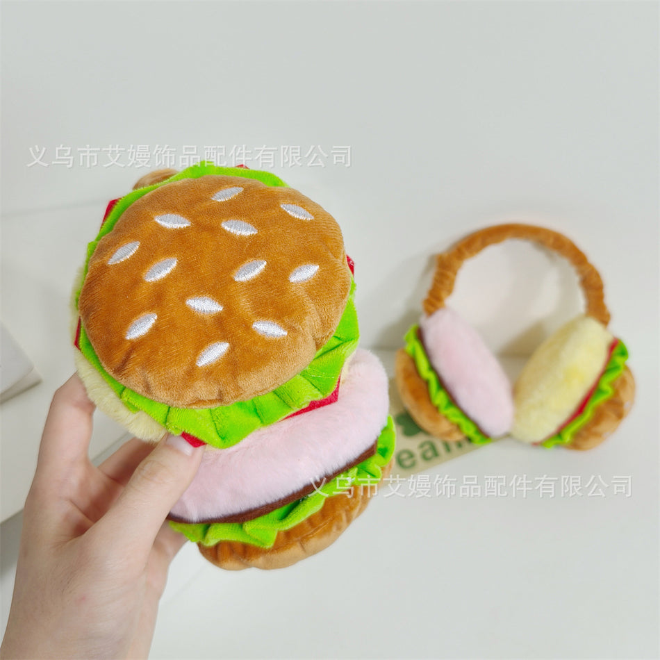 Funny Hamburger Plush Earmuffs, Foldable Winter Ear Warmers