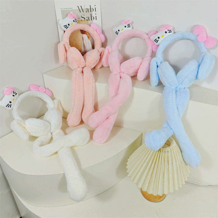 Cartoon Cat Bow Plush Earmuffs, Moving Winter Ear Warmers