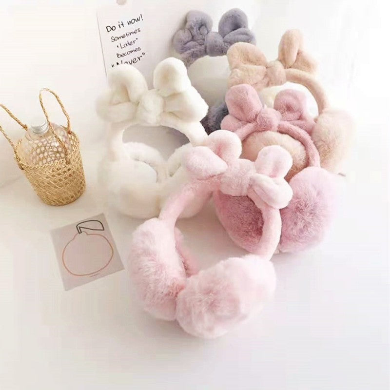 Women's Bow Plush Earmuffs, Foldable Winter Ear Warmers