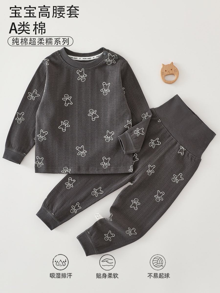 Baby Boys' Cotton Two-Piece Set, High-Waisted Warm Pajamas