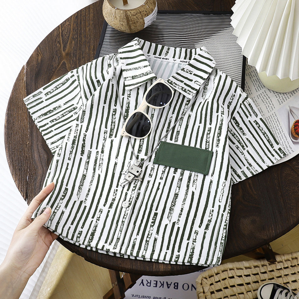 Toddler Boys' Striped Lapel Shirt, Short Sleeve Summer