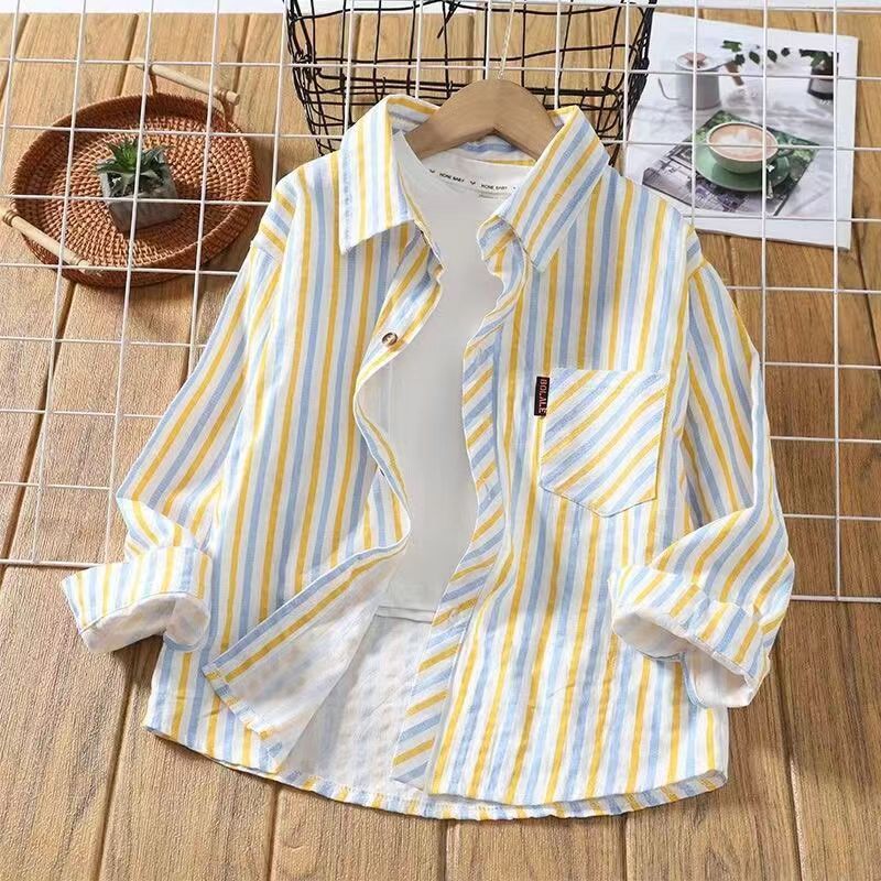 Boys' Striped Round Neck Shirt, Long Sleeve Casual Top