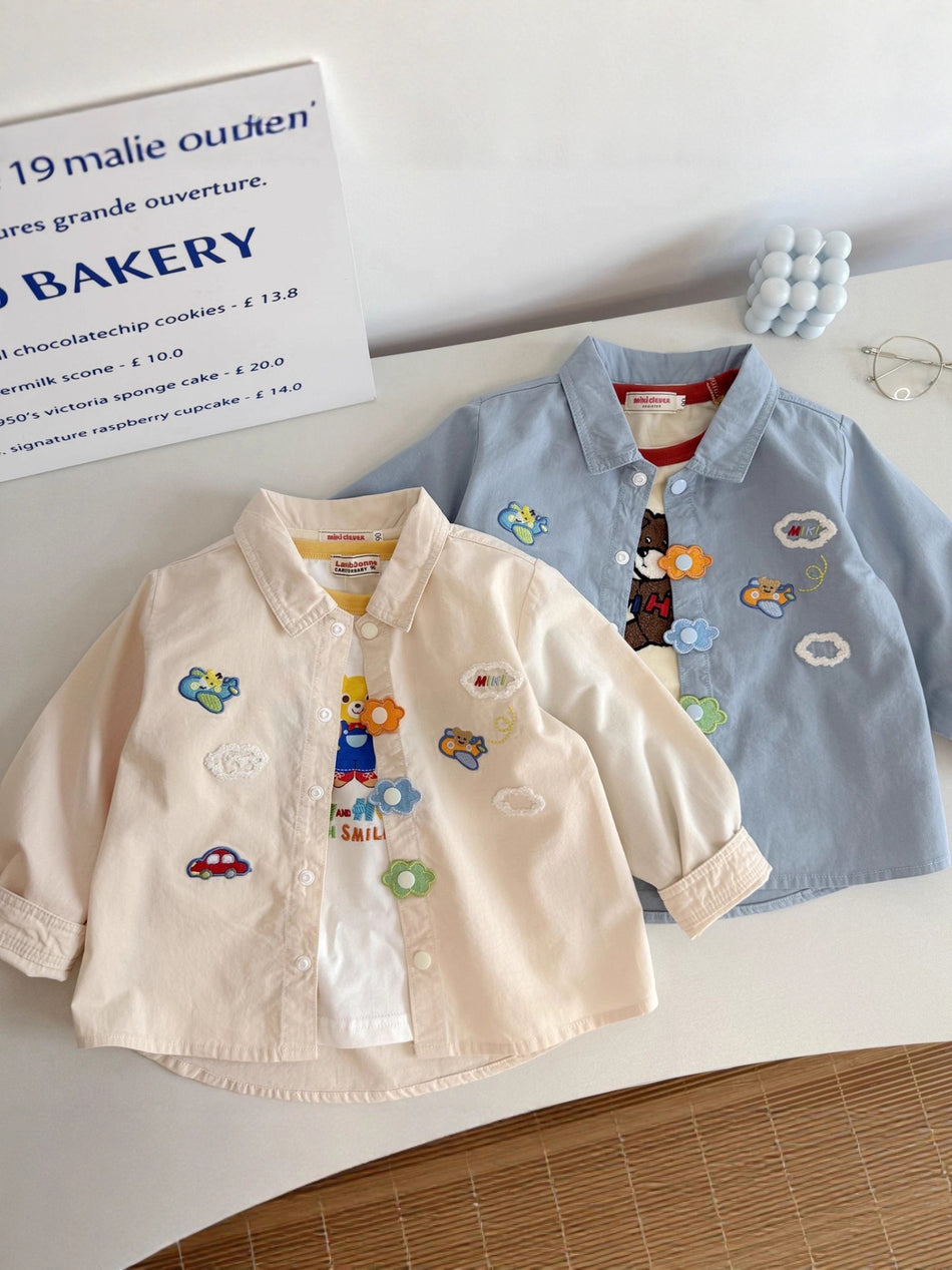 Soft Cotton Cardigan Shirt for Boys, Lapel Collar Top